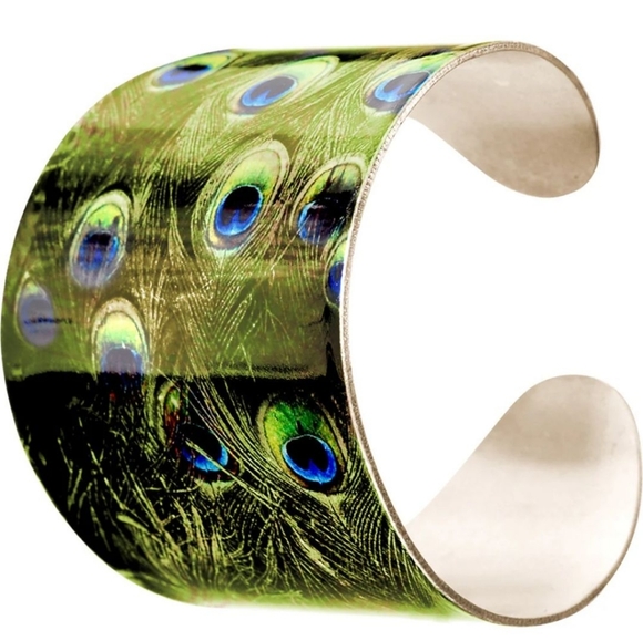 Glam Green Peacock Cuff Bracelet - Picture 3 of 3